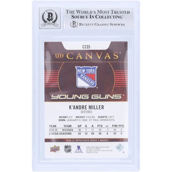 K'Andre Miller Signed 2020-21 Upper Deck Young Guns Canvas #C235 | Beckett 10