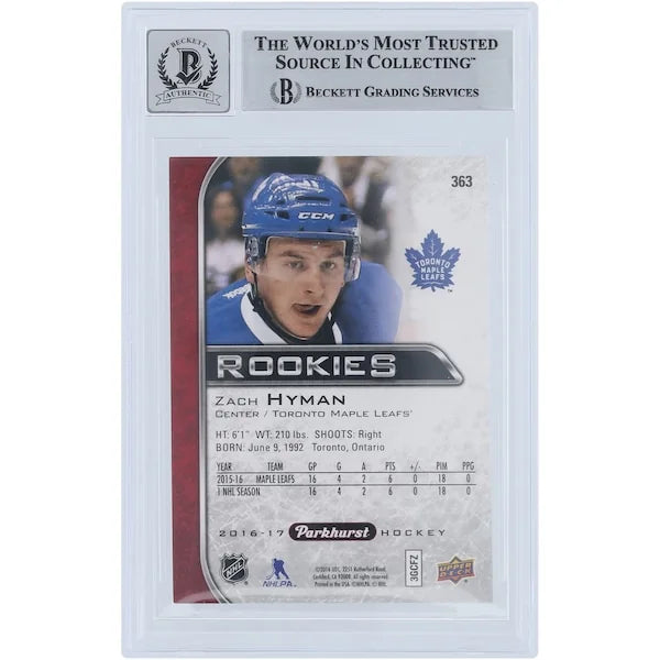 Zach Hyman Signed 2016-17 Upper Deck Parkhurst Red Rookie Card #363 | Beckett 9