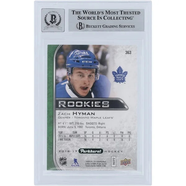 Zach Hyman Signed 2016-17 Upper Deck Parkhurst #363 Rookie Card | Beckett Graded 9