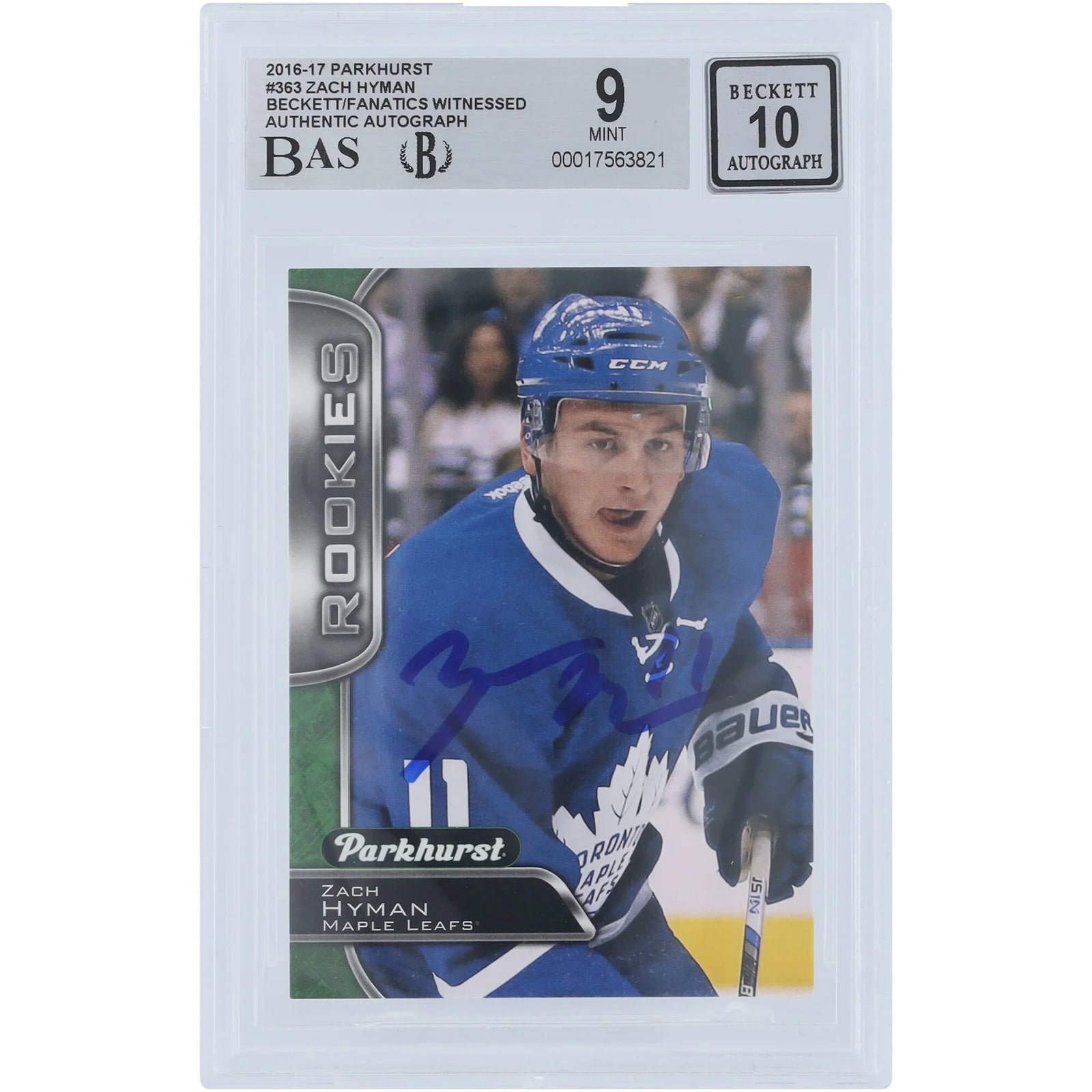 Zach Hyman Signed 2016-17 Upper Deck Parkhurst #363 Rookie Card | Beckett Graded 9
