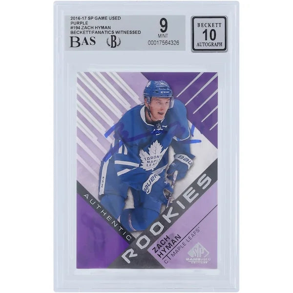Zach Hyman Signed 2016-17 Upper Deck SP Game Used Purple Rookie #194 Card | Graded 9