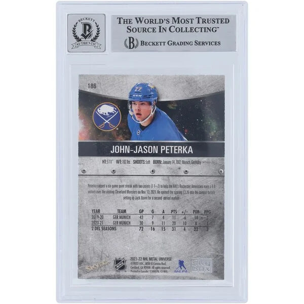 JJ Peterka Signed 2021-22 Skybox Metal Universe Rookie #186 Card | Graded 9