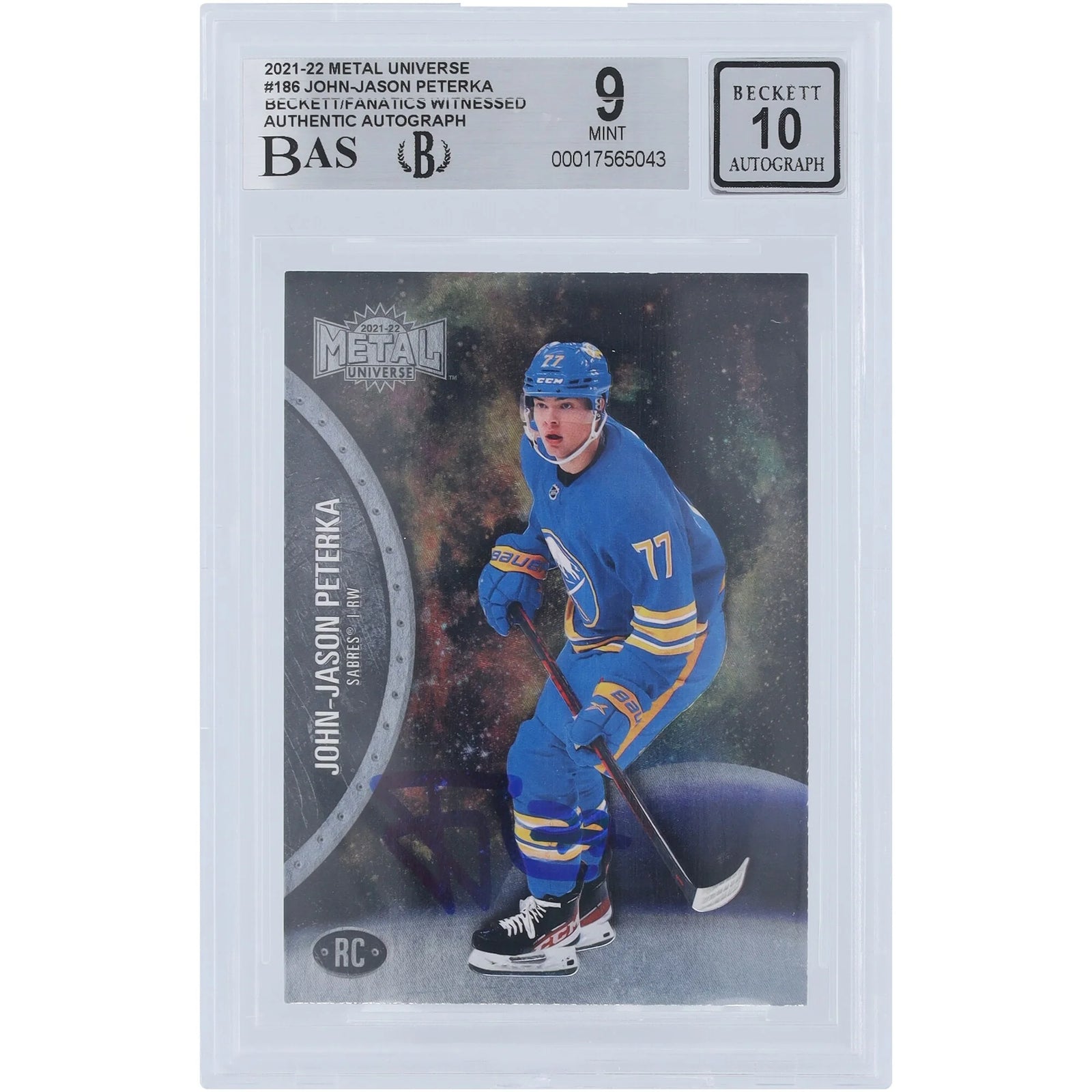 JJ Peterka Signed 2021-22 Skybox Metal Universe Rookie #186 Card | Beckett 9