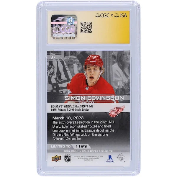Simon Edvinsson Signed 2022-23 Upper Deck Rookie #67 Card | NHL Debut