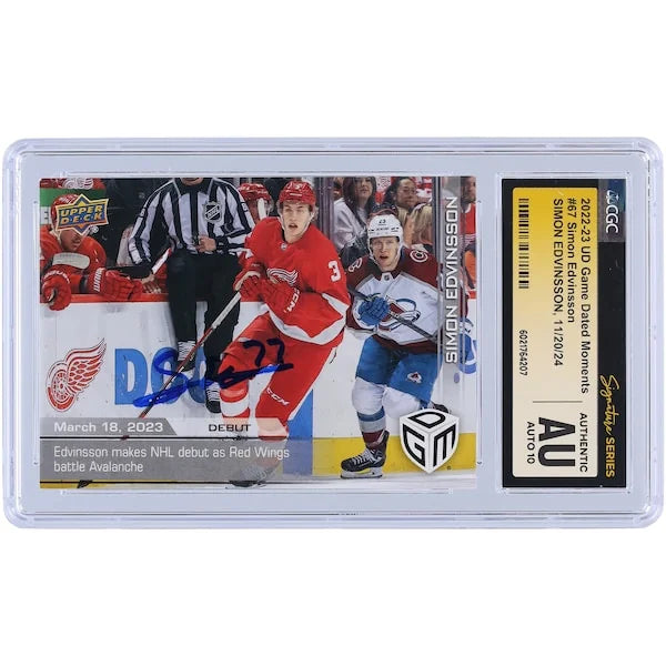 Simon Edvinsson Signed 2022-23 Upper Deck Rookie #67 Card | NHL Debut