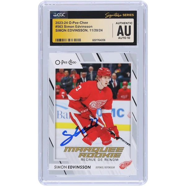 Simon Edvinsson Signed 2023-24 Upper Deck O-Pee-Chee Rookie #563 Card | CGC Auto 10