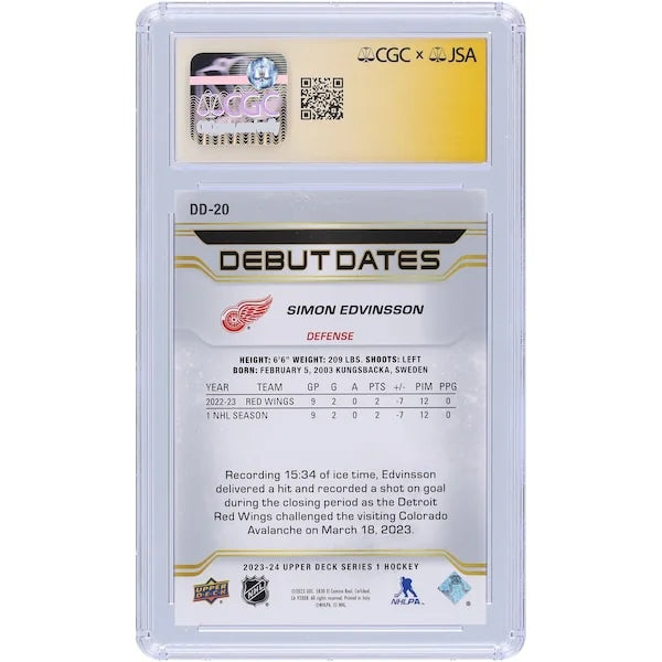 Simon Edvinsson Signed 2023-24 Upper Deck Rookie Card | CGC Authenticated Auto 10
