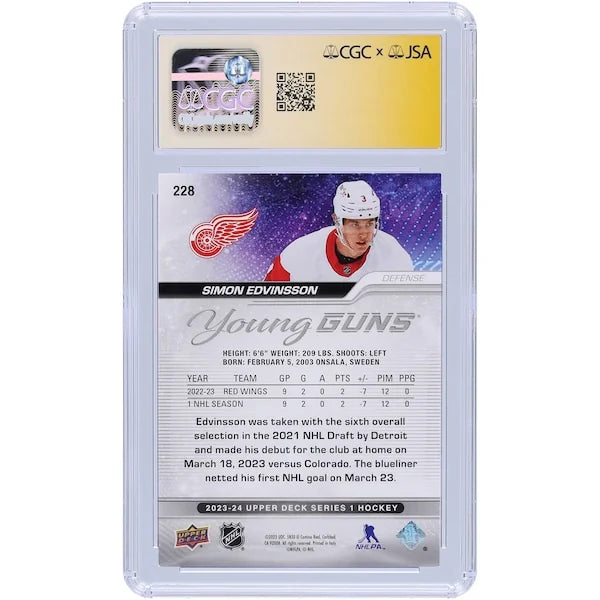Simon Edvinsson Signed 2023-24 Upper Deck Young Guns #228 | CGC 9 Rookie Card