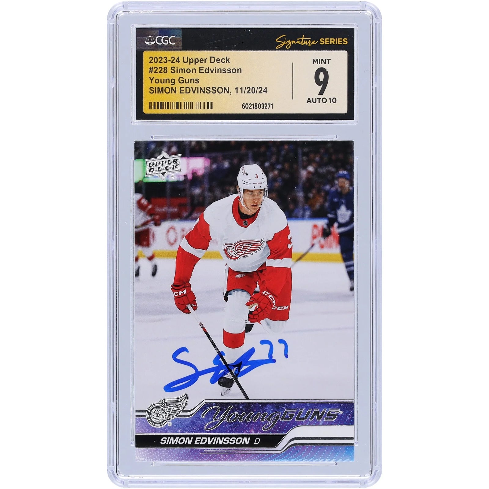 Simon Edvinsson Signed 2023-24 Upper Deck Young Guns #228 | CGC 9 Rookie Card