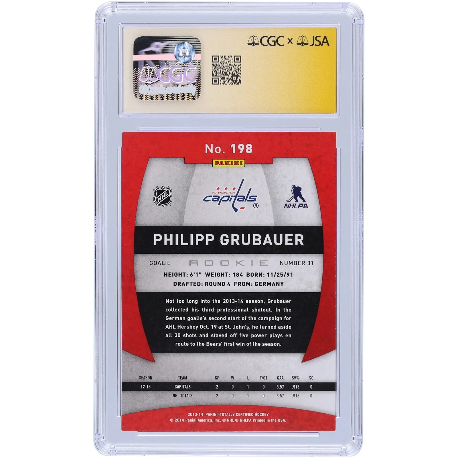 Philipp Grubauer Signed 2013-14 Panini Totally Certified Rookie #198 Card | CGC 9