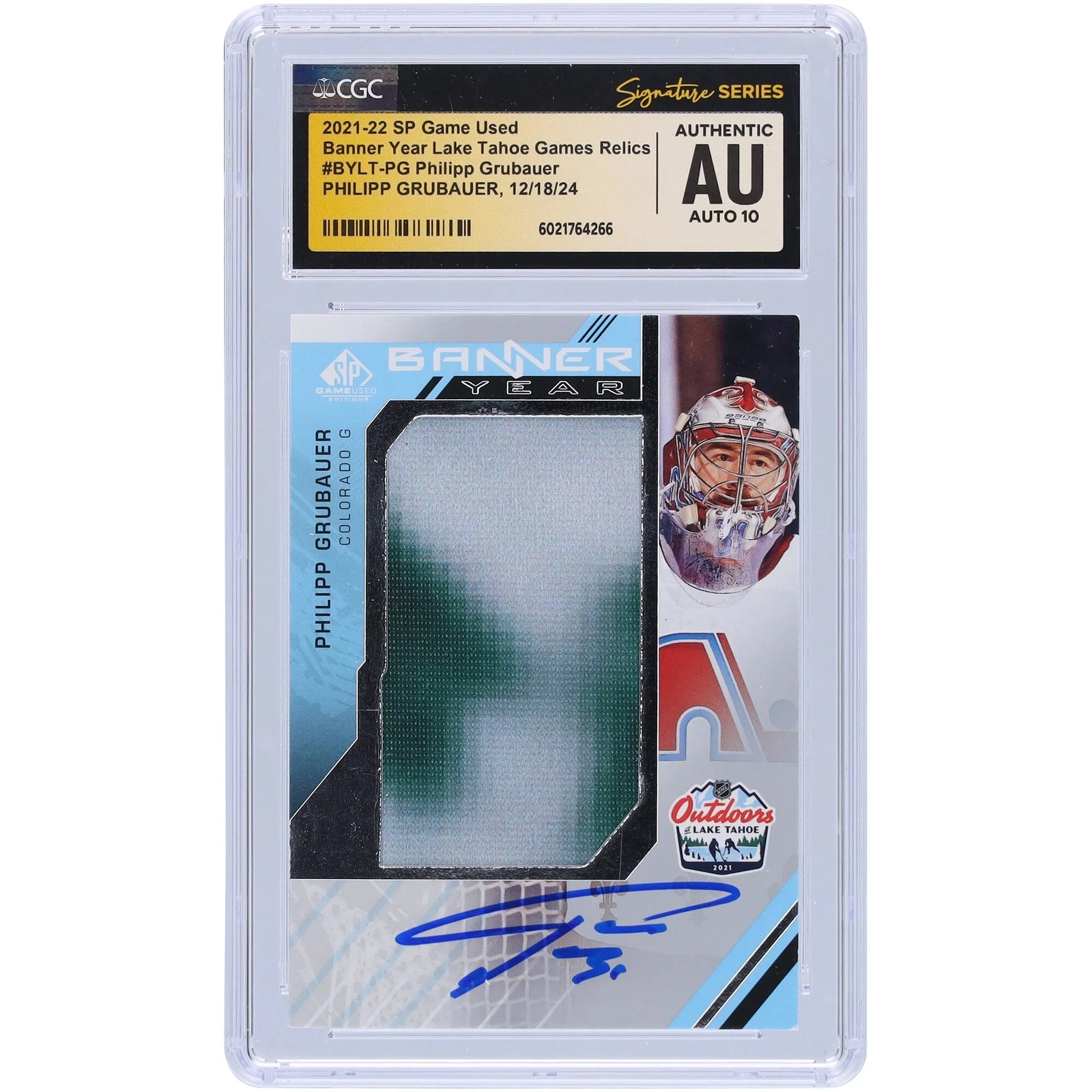 Philipp Grubauer Signed 2021-22 Upper Deck SP Game Used Card | CGC Auto 10