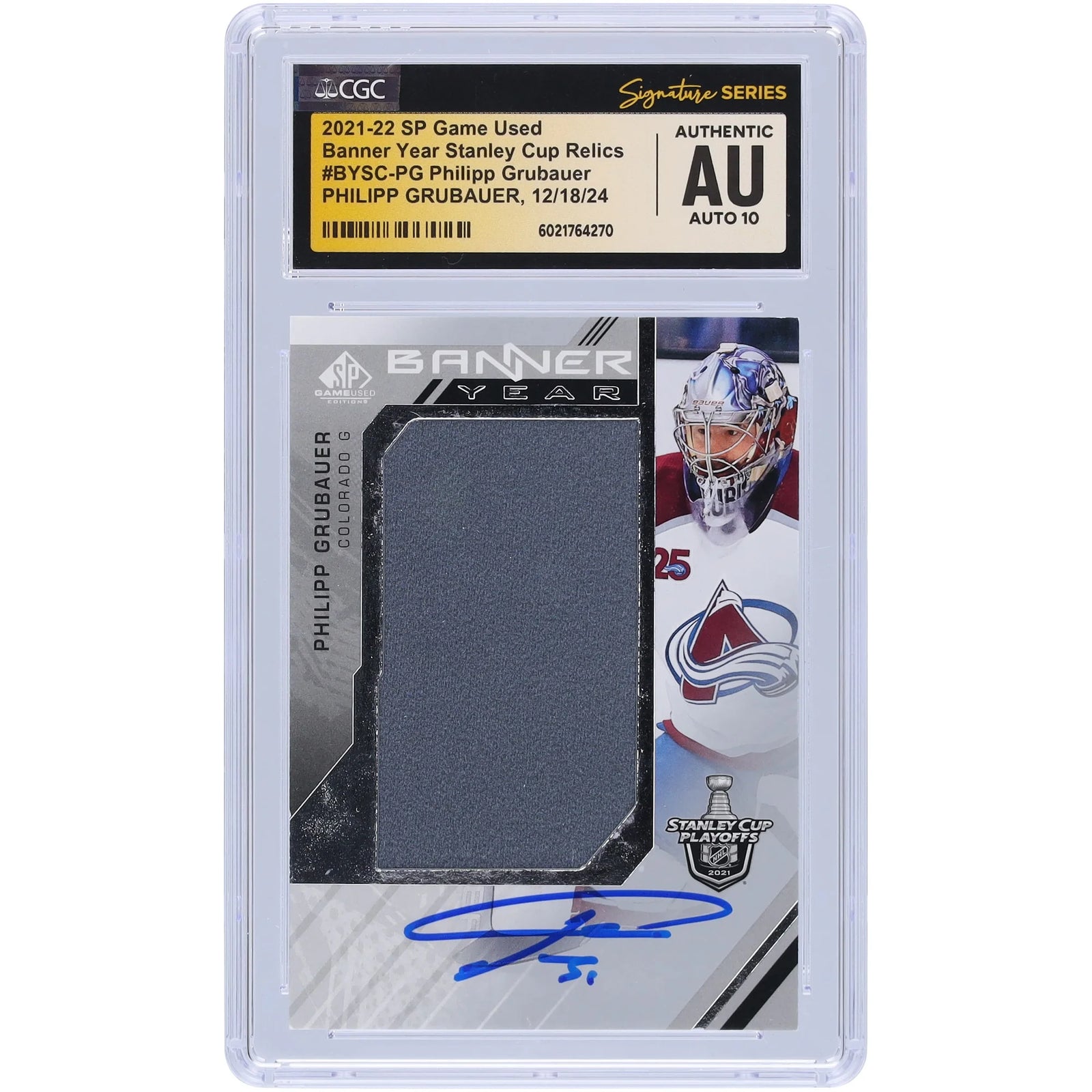 Philipp Grubauer Signed 2021-22 Upper Deck SP Game Used Card | CGC 10