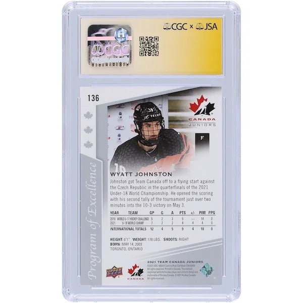 Wyatt Johnston Signed 2021 Upper Deck Team Canada Juniors Rookie Card #136 | CGC Authentic