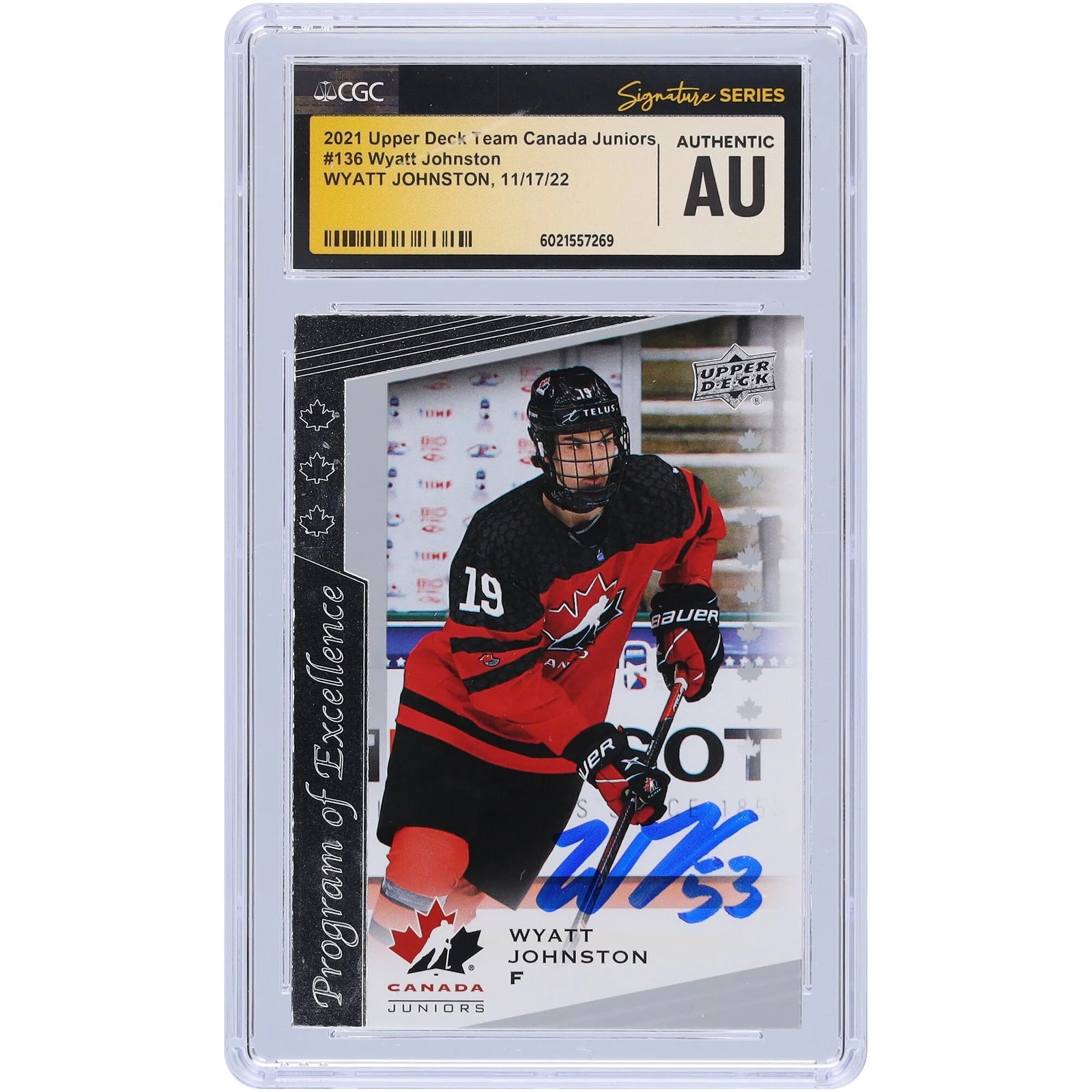 Wyatt Johnston Signed 2021 Upper Deck Team Canada Juniors Rookie Card #136 | CGC Authentic