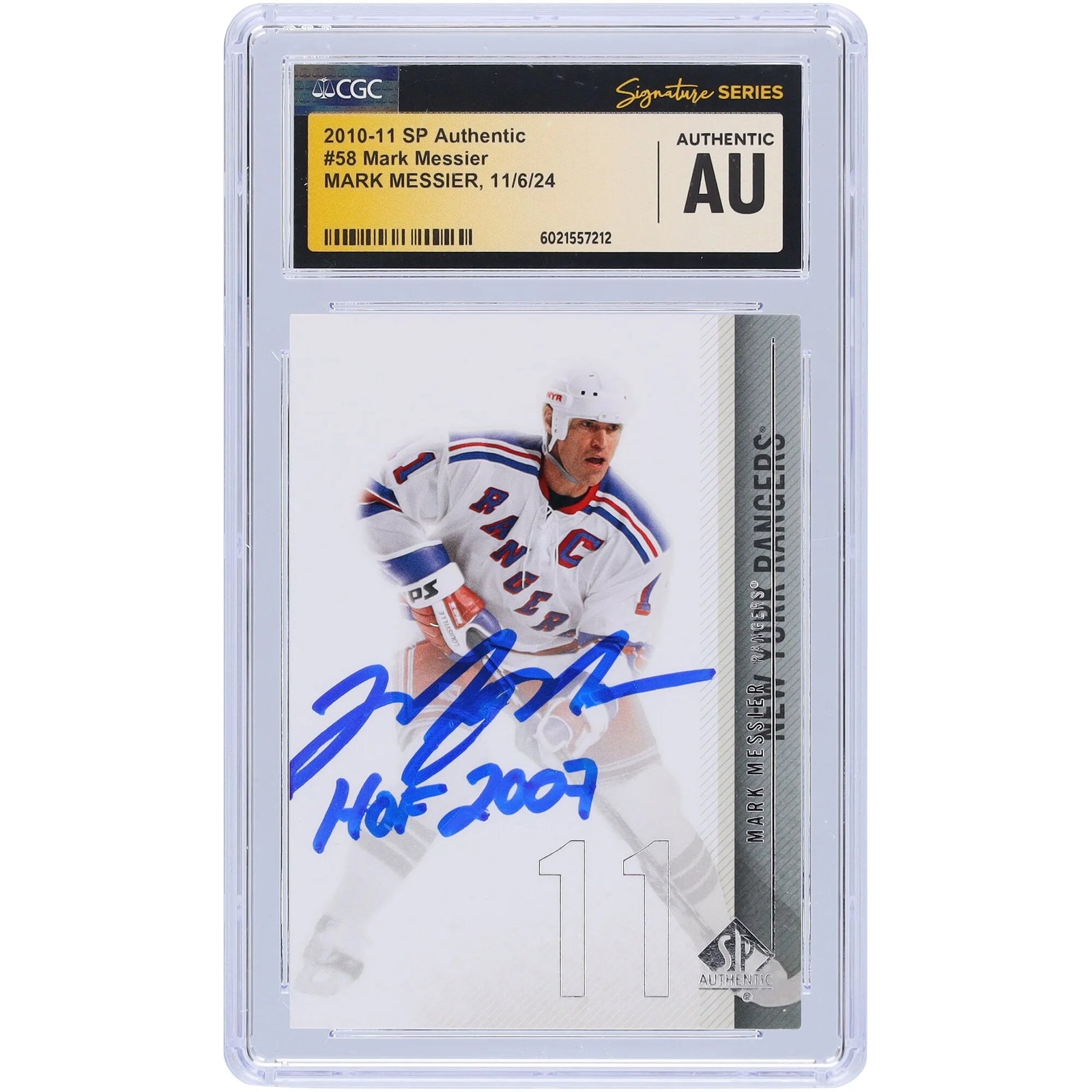 Mark Messier Signed 2010-11 Upper Deck SP Authentic #58 Card | HOF 2007 Inscription