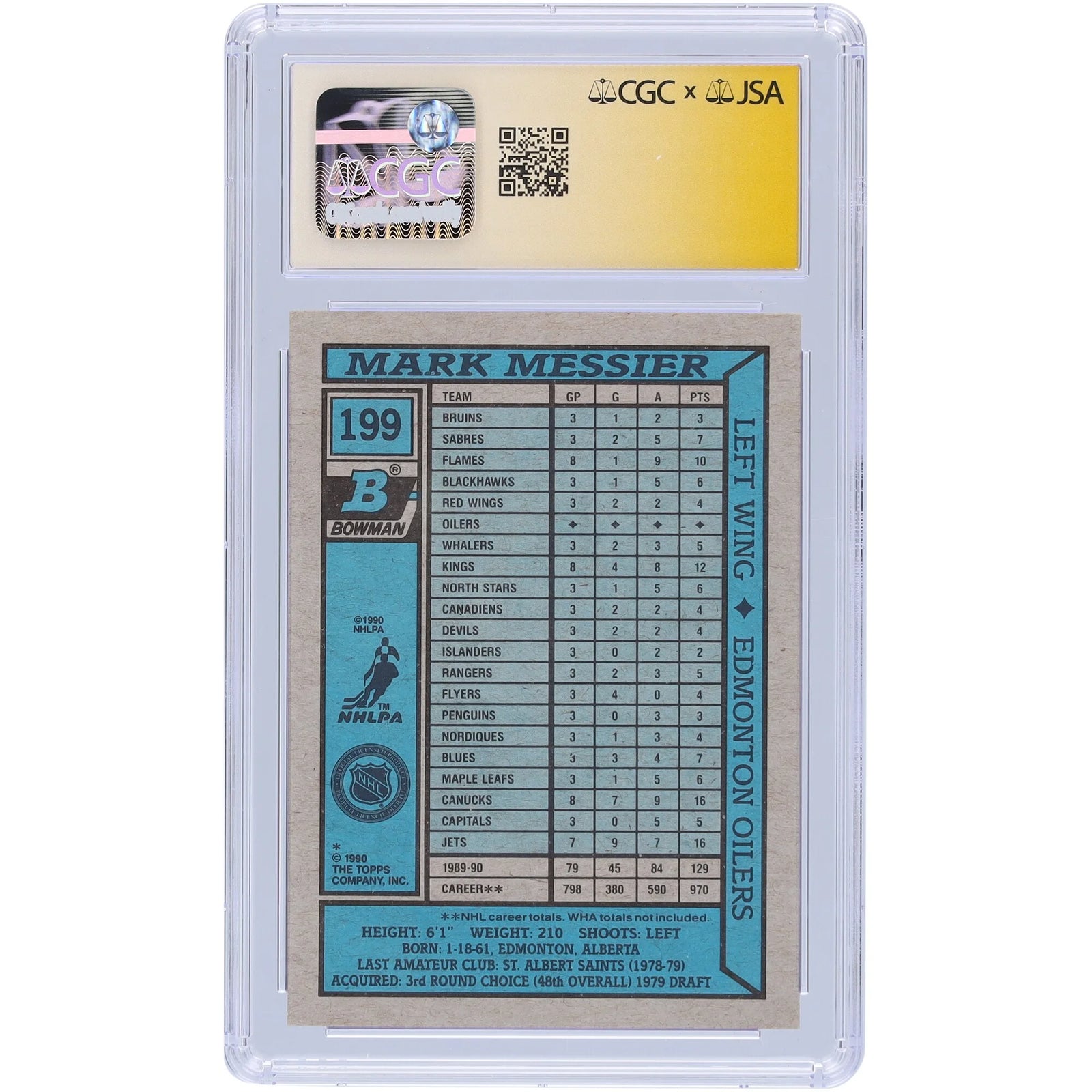 Mark Messier Signed 1990-91 Bowman #199 Card | CGC Auto 10 HOF 2007