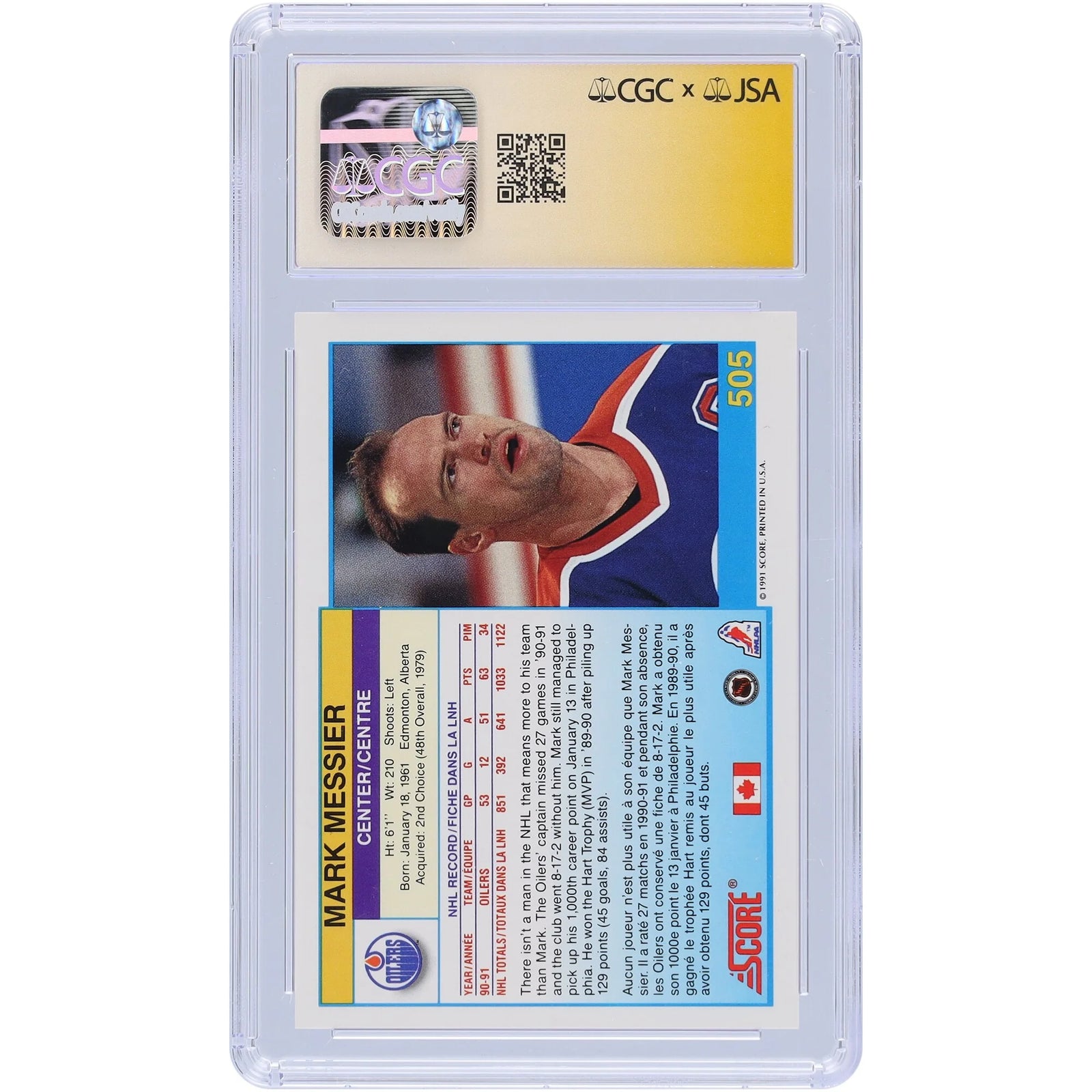 Mark Messier Signed 1991-92 Score Canadian #505 Card | HOF 2007 Inscription