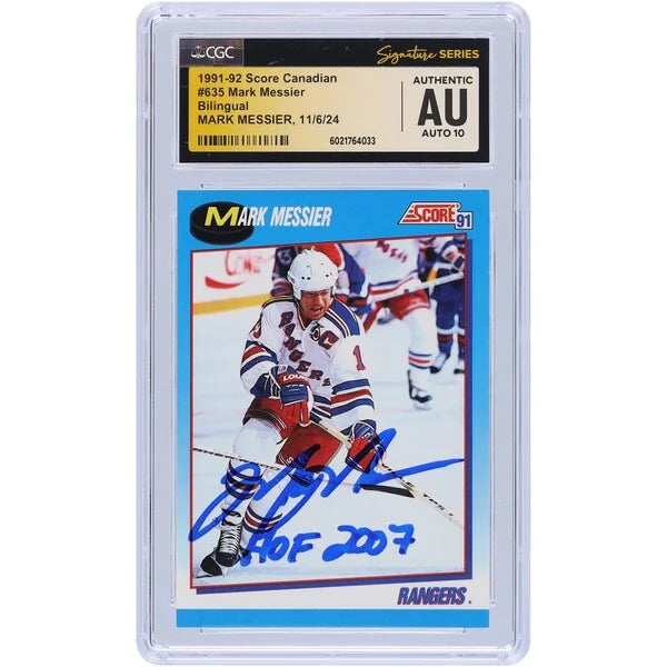Mark Messier Signed 1991-92 Score Canadian Bilingual #635 Card | HOF 2007 Inscription