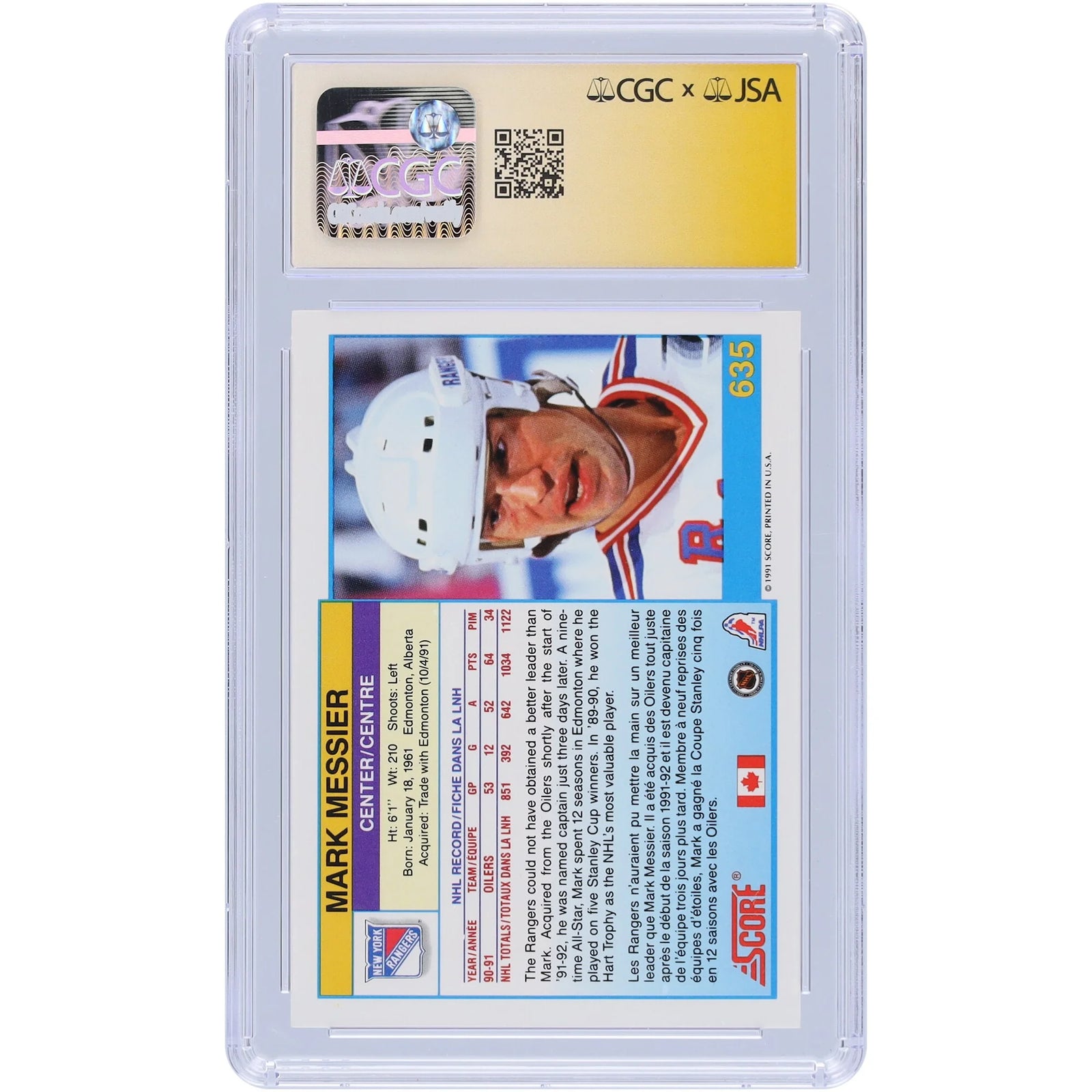 Mark Messier Signed 1991-92 Score Canadian Bilingual #635 Card | HOF 2007 Inscription