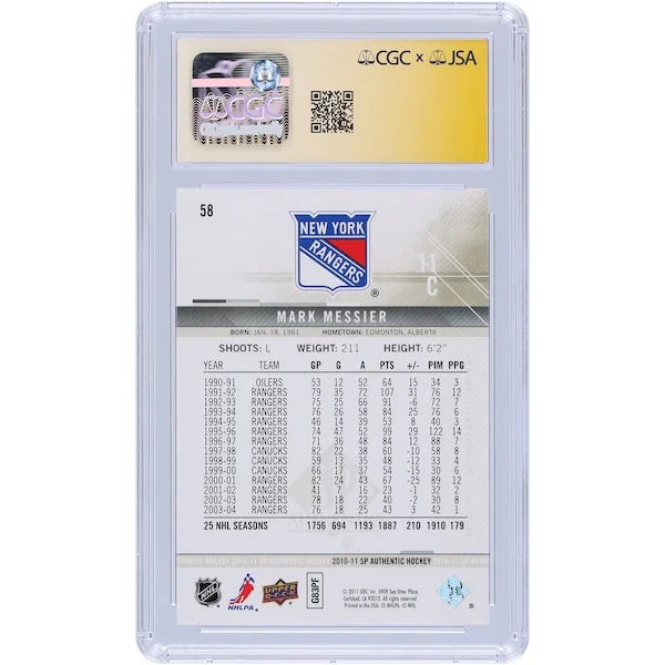 Mark Messier Signed 2010-11 Upper Deck SP Authentic #58 Card | CGC Grade 10