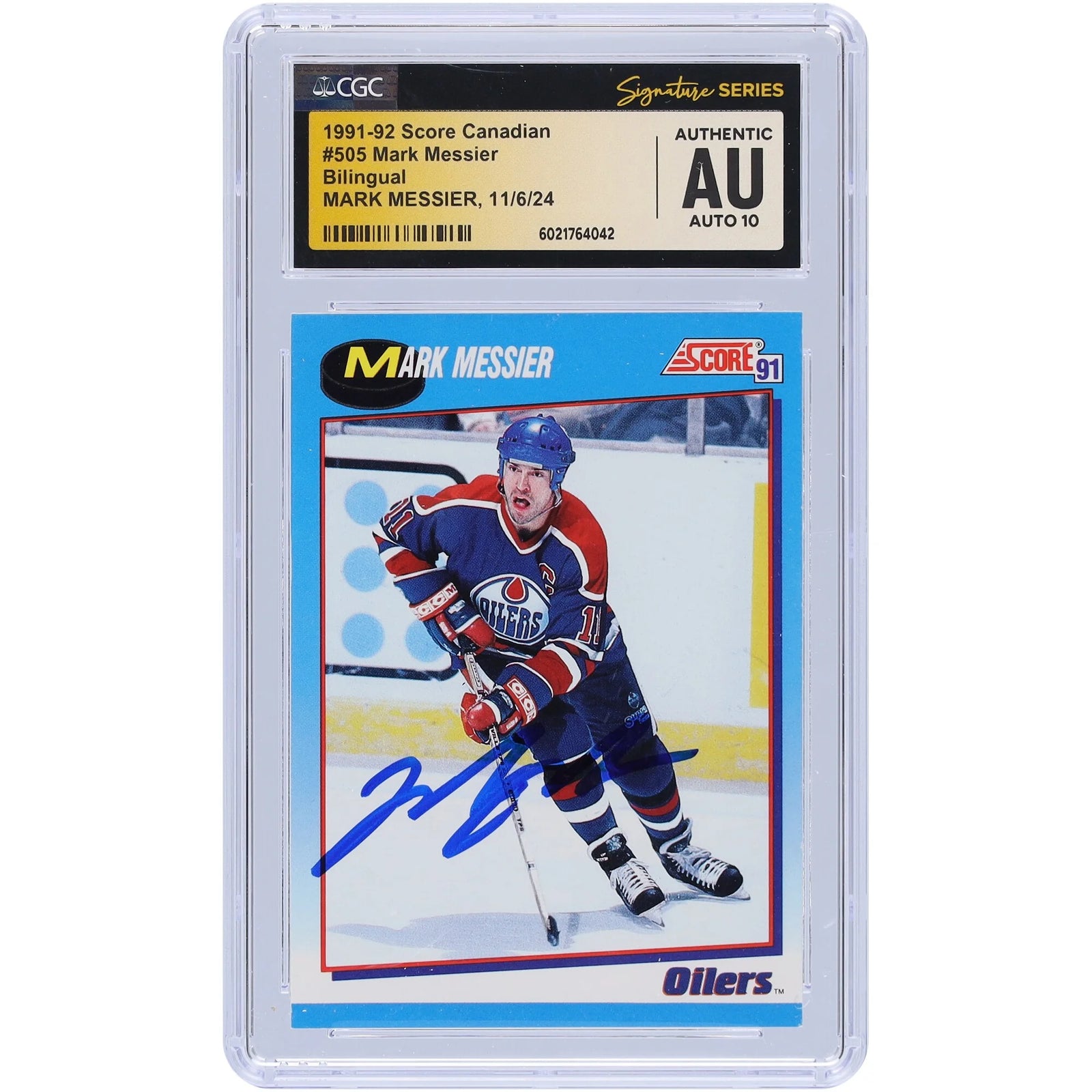 Mark Messier Signed 1991-92 Score Canadian #505 | CGC Auto 10