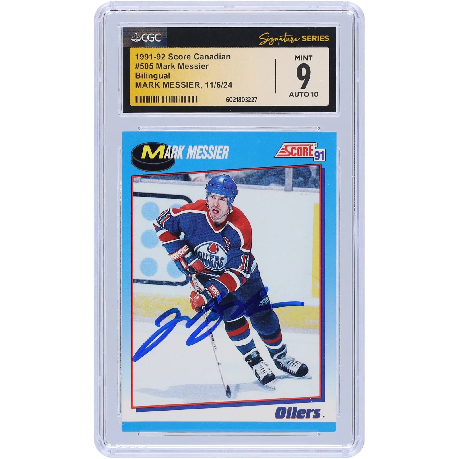 Mark Messier Signed 1991-92 Score Canadian Bilingual #505 | CGC 9
