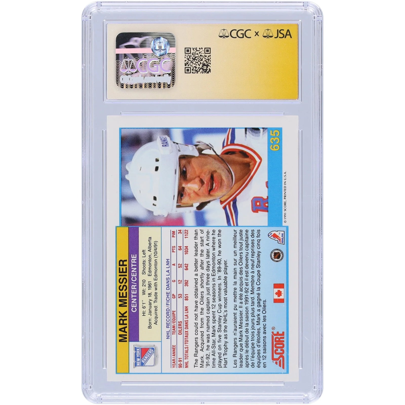 Mark Messier Signed 1991-92 Score Canadian Bilingual #635 Card | CGC Authenticated