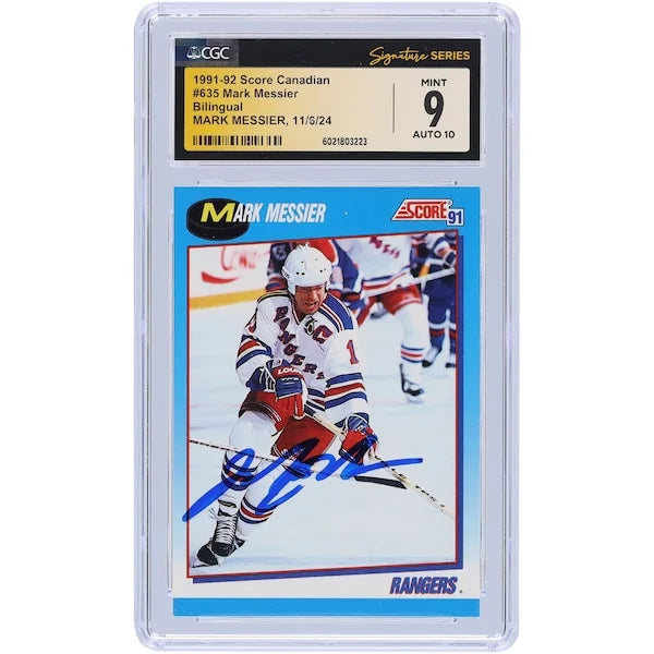 Mark Messier Signed 1991-92 Score Canadian Bilingual #635 | CGC Graded 9