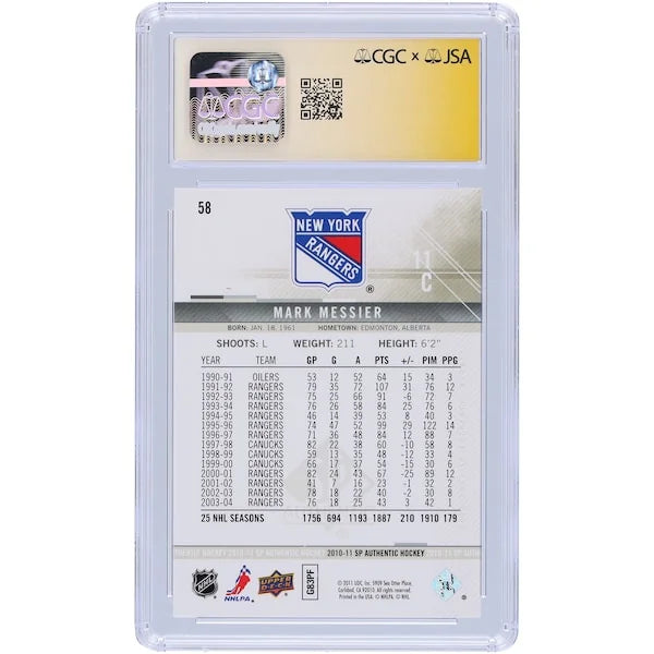 Mark Messier Signed 2010-11 Upper Deck SP Authentic #58 Card | Rangers