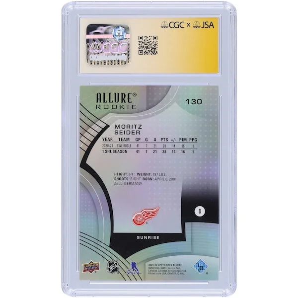 Moritz Seider Signed 2021-22 Upper Deck Allure Sunrise #130 | CGC 9 Rookie Card