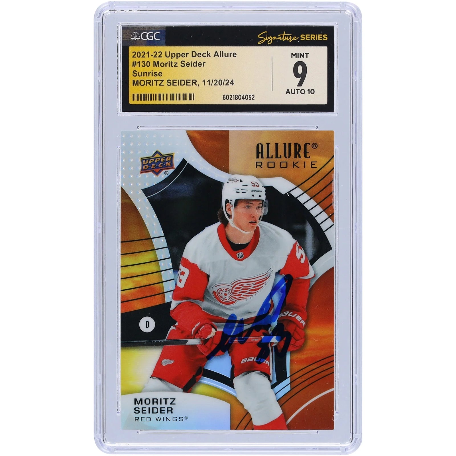 Moritz Seider Signed 2021-22 Upper Deck Allure Sunrise #130 | CGC 9 Rookie Card