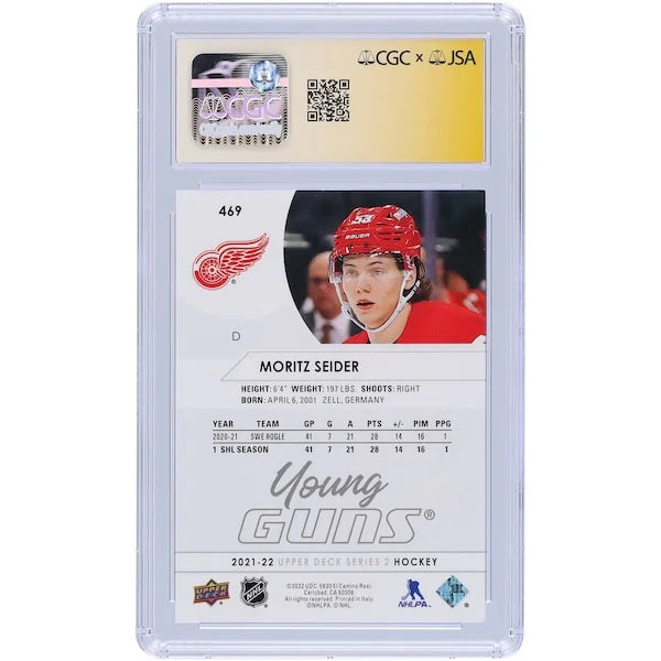 Moritz Seider Signed 2021-22 Upper Deck Young Guns #469 | CGC Authenticated
