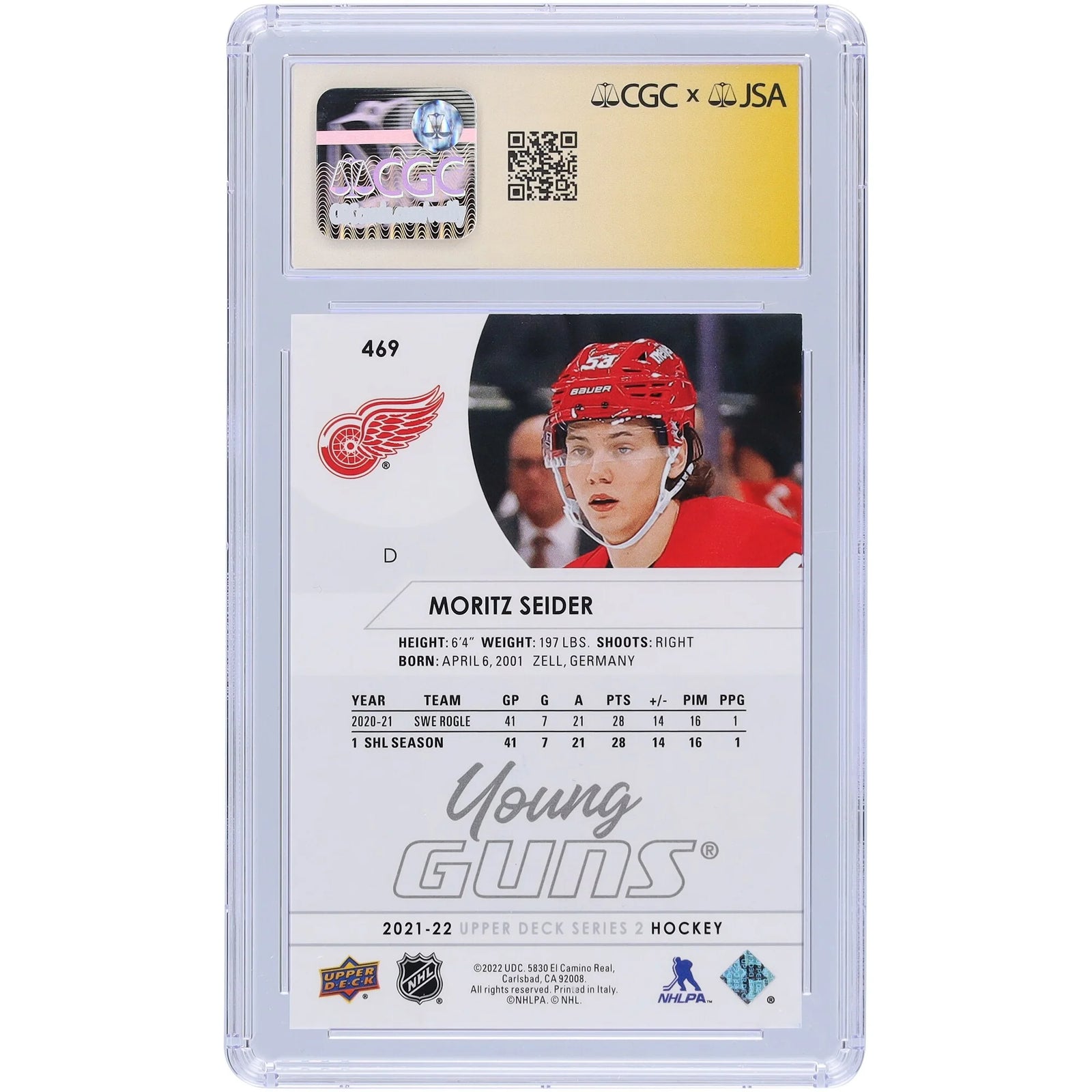 Moritz Seider Signed 2021-22 Upper Deck Young Guns #469 | CGC Authenticated