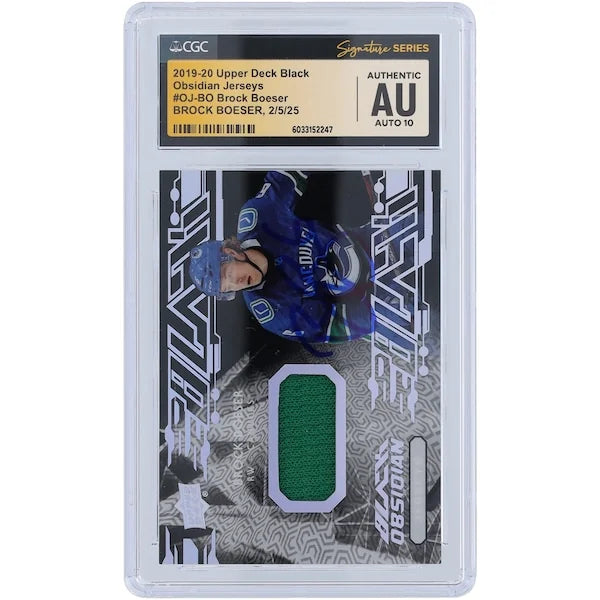 Brock Boeser Signed 2019-20 Upper Deck Black Obsidian Card | Jersey Relic