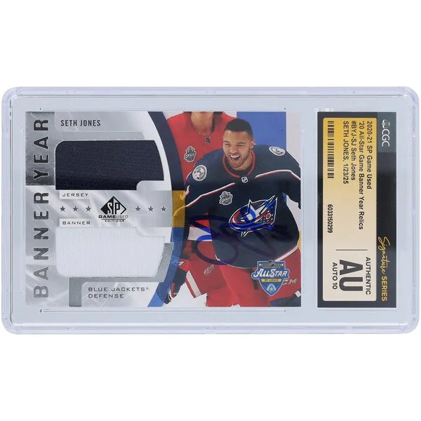 Seth Jones Signed 2020-21 Upper Deck SP Game Used Card | CGC 10