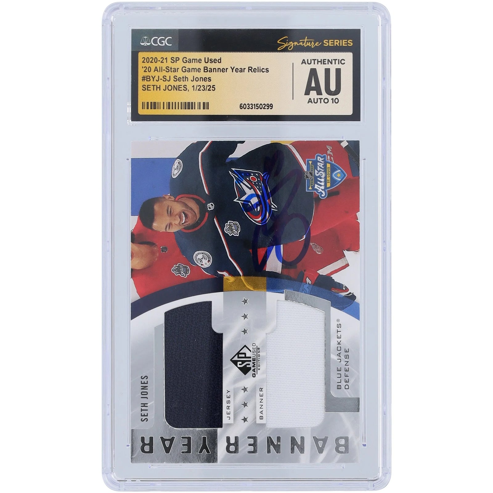 Seth Jones Signed 2020-21 Upper Deck SP Game Used Card | CGC 10