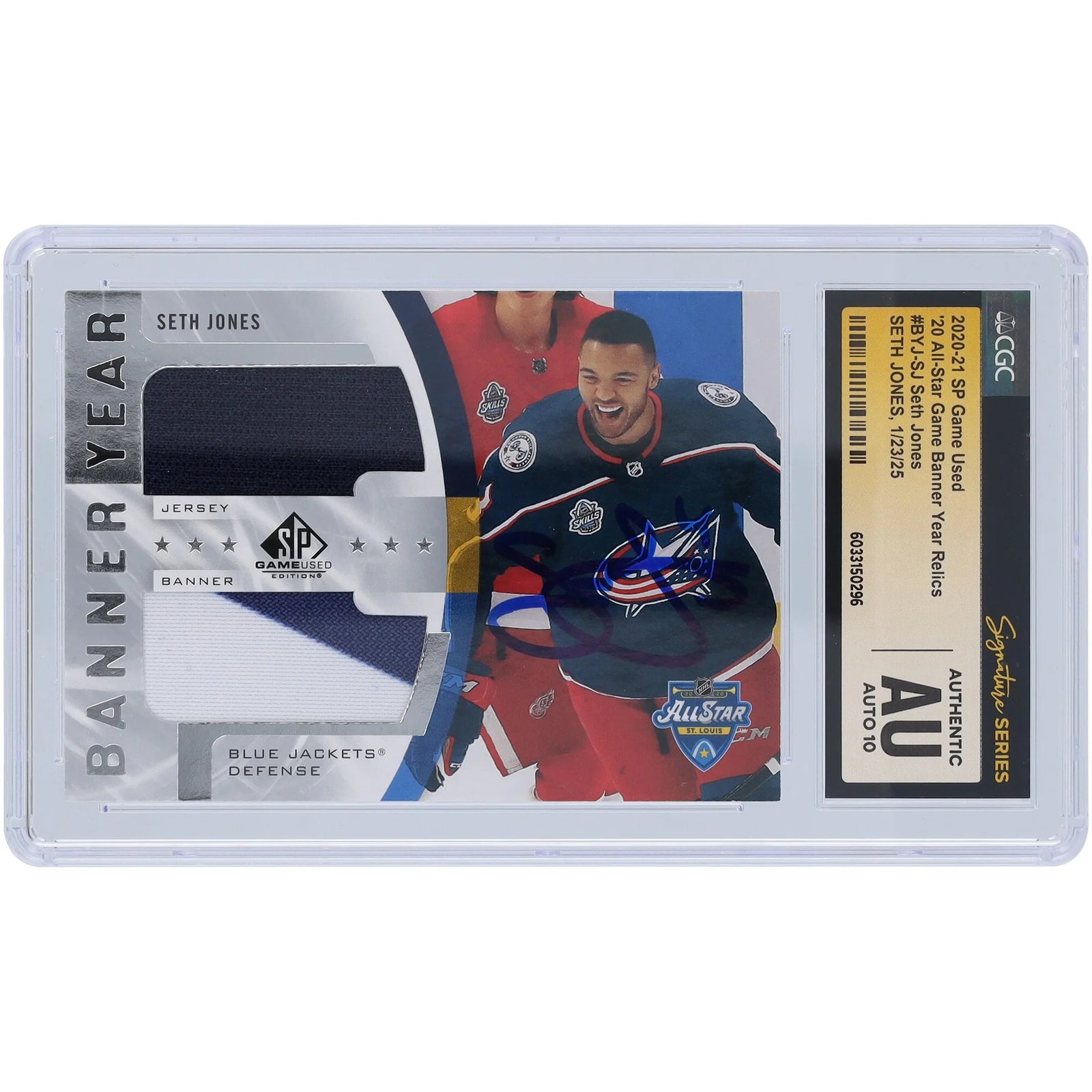 Seth Jones Signed 2020-21 Upper Deck SP Game Used Card | CGC Auto 10