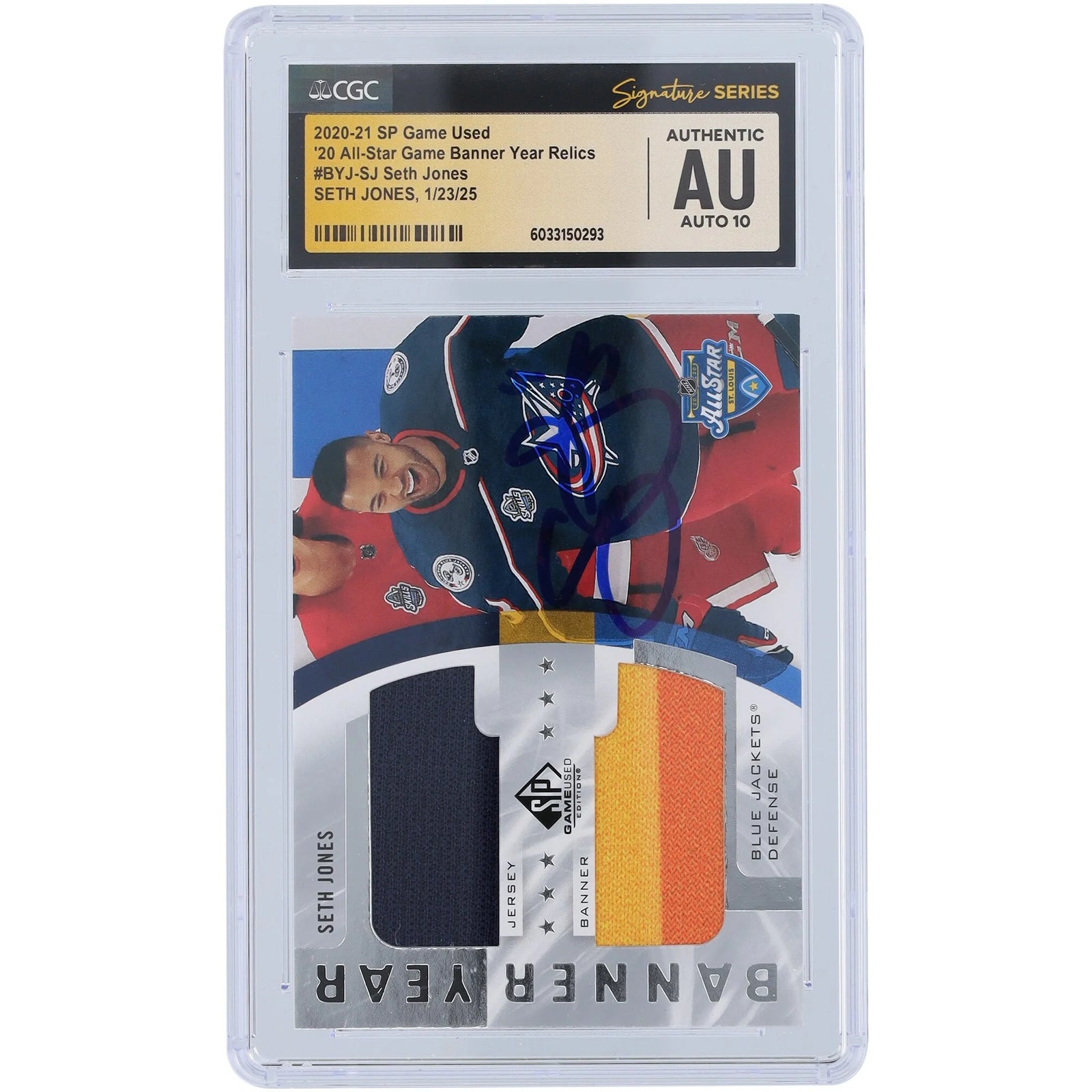 Seth Jones Signed 2020-21 Upper Deck SP Game Used Card | CGC 10