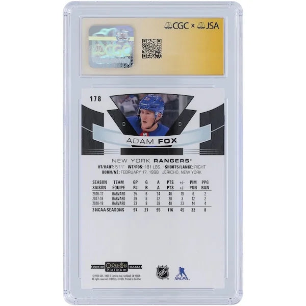 Adam Fox Signed 2019-20 Upper Deck O-Pee-Chee Platinum Rookie Card #178 | CGC 9
