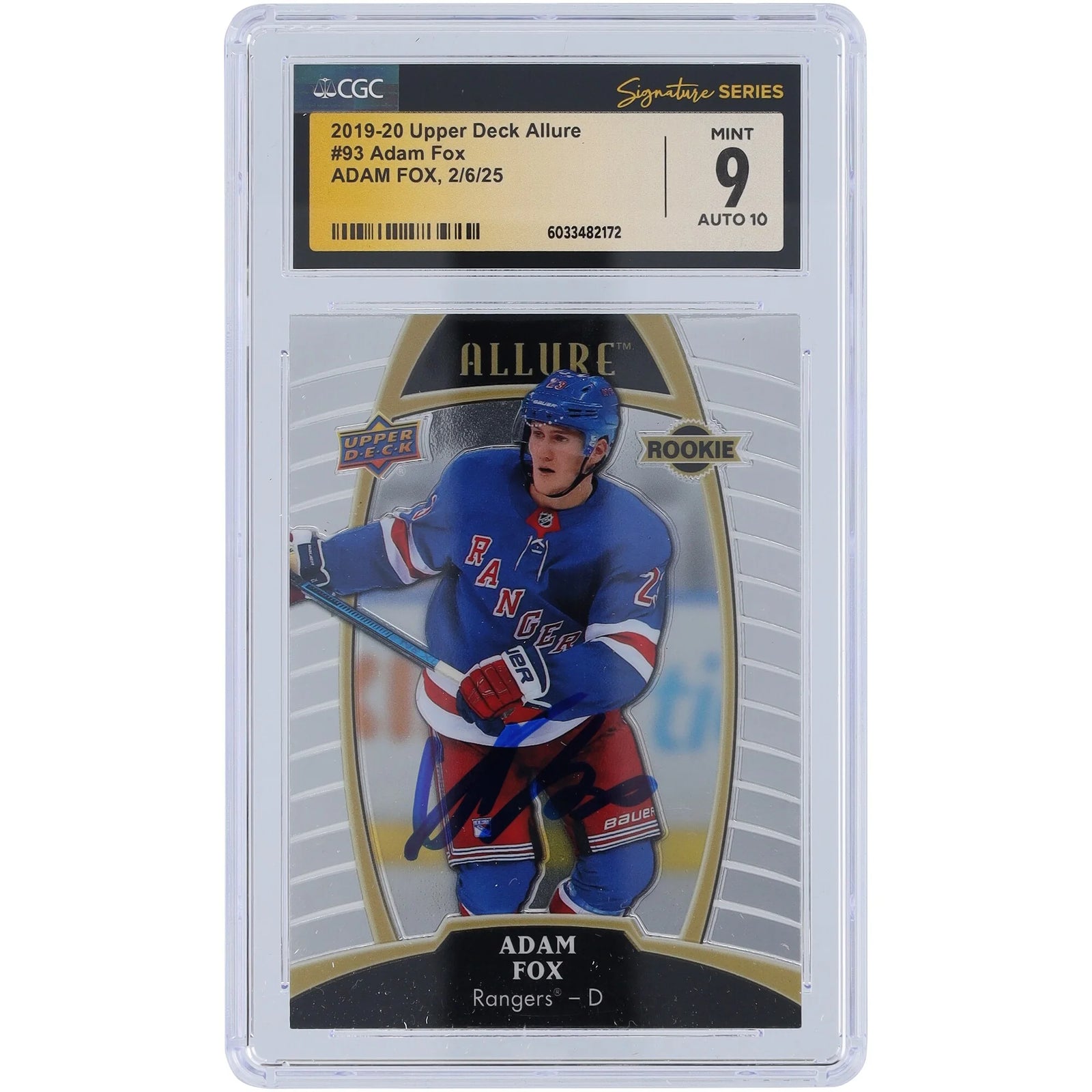 Adam Fox Signed 2019-20 Upper Deck Allure #93 Rookie Card | CGC 9