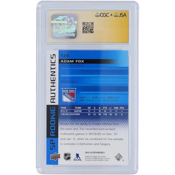 Adam Fox Signed 2019-20 Upper Deck SP Blue Rookie Card #129 | CGC 9