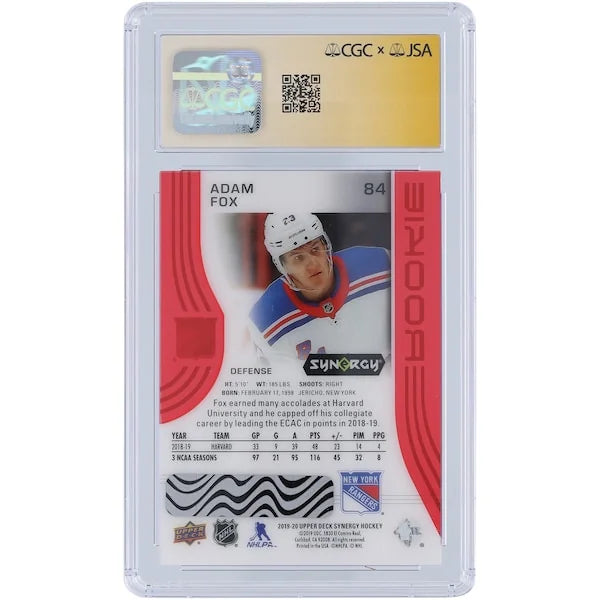 Adam Fox Signed 2019-20 Upper Deck Synergy Red #84 Rookie Card | CGC 9