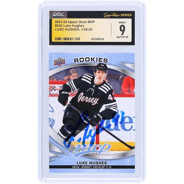 Luke Hughes Signed 2023-24 Upper Deck MVP #242 Card | CGC Authenticated