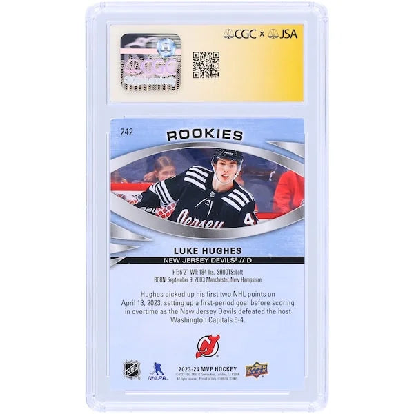 Luke Hughes Signed 2023-24 Upper Deck MVP #242 Card | CGC Authenticated