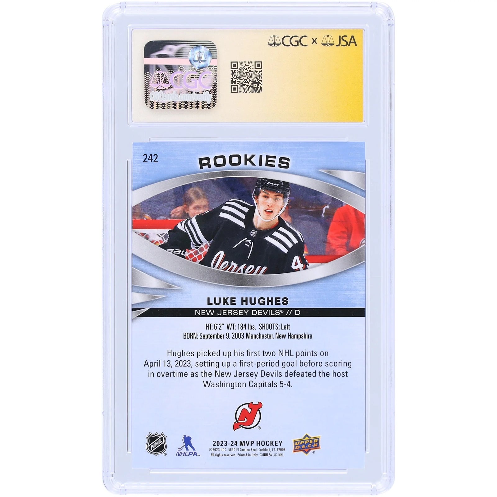 Luke Hughes Signed 2023-24 Upper Deck MVP #242 | CGC 9.5