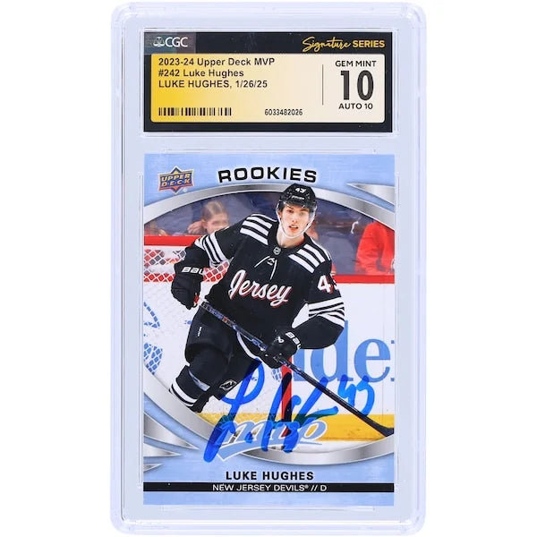 Luke Hughes Signed 2023-24 Upper Deck MVP #242 Card | CGC 10