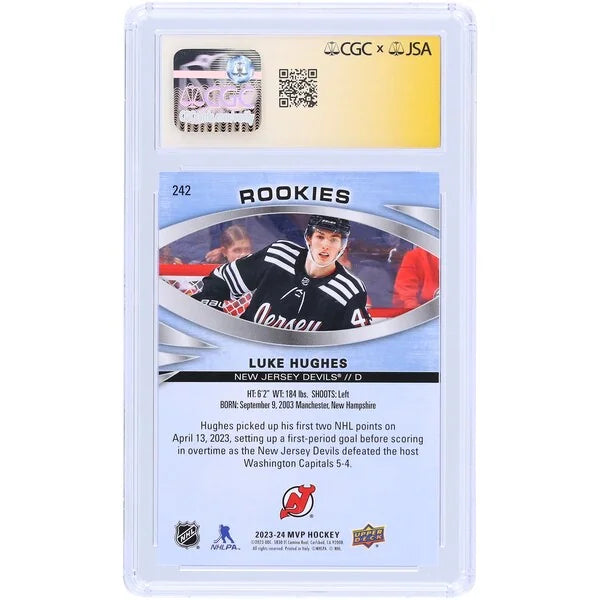 Luke Hughes Signed 2023-24 Upper Deck MVP #242 Card | CGC 10
