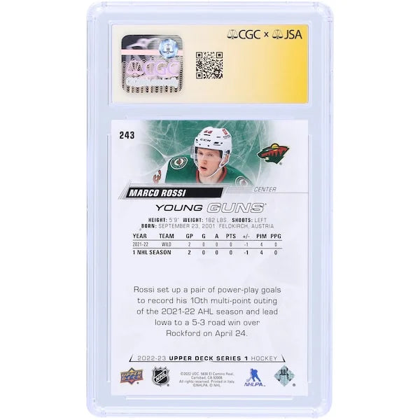 Marco Rossi Signed 2022-23 Upper Deck Young Guns #243 | CGC 9.5 Rookie Card