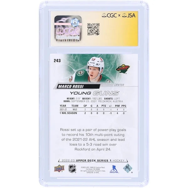 Marco Rossi Signed 2022-23 Upper Deck Young Guns #243 Rookie Card | CGC Authenticated