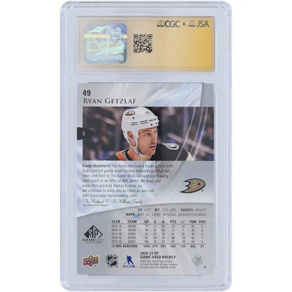 Ryan Getzlaf Signed 2020-21 Upper Deck SP Game Used Relic #49 Card | Authenticated